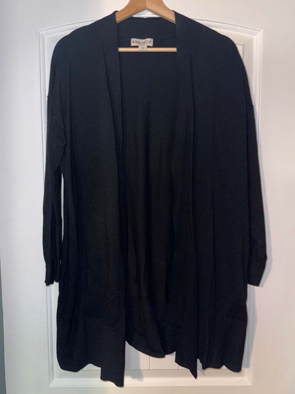 Ava & Viv Black Open-Front Long Cardigan